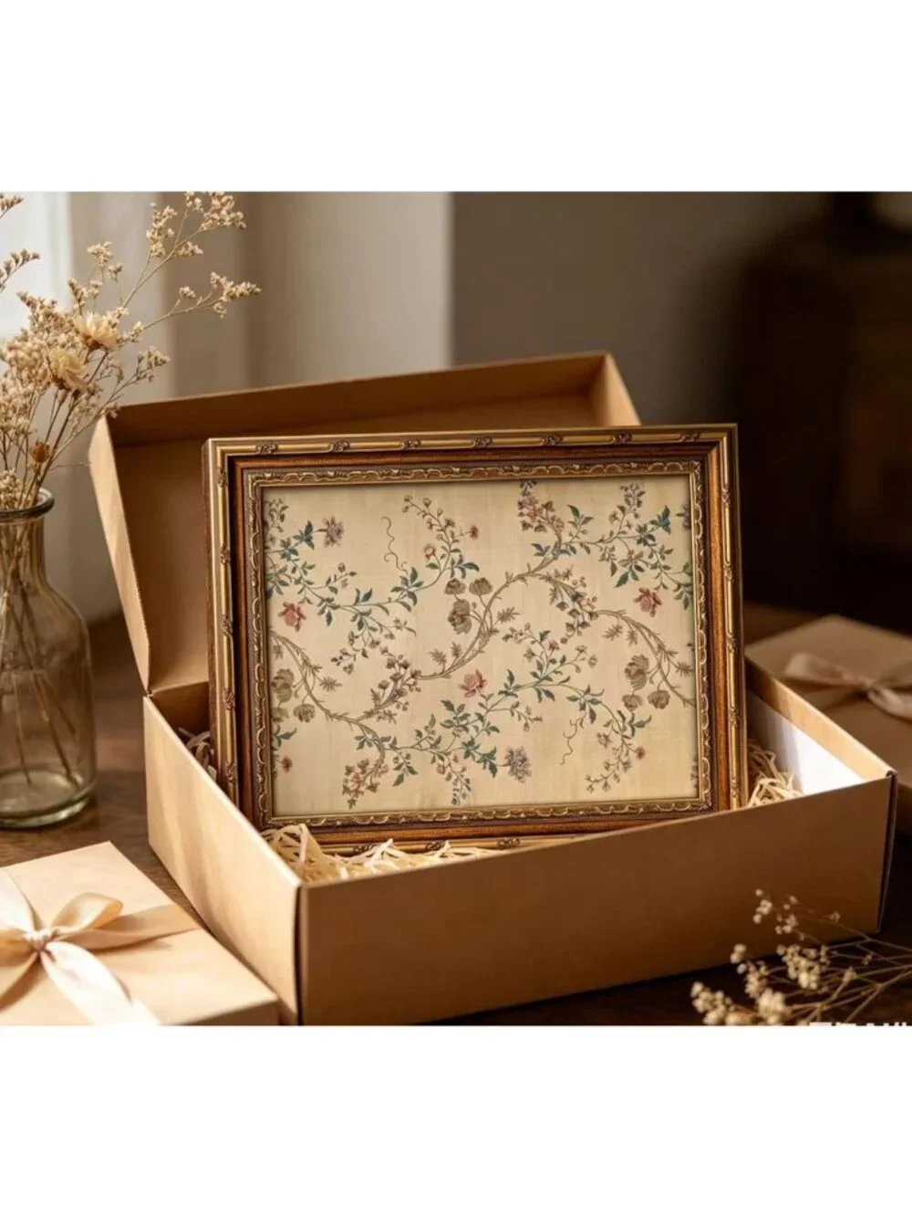 Vintage Floral Vine Wall Art - Elegant Beige Botanical Canvas Print for Home